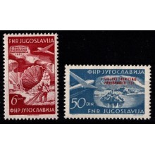 1951 Jugoslavien - AFA 653-54 - Konkurrence i faldskærmsudspring - Komplet sæt - Postfrisk.